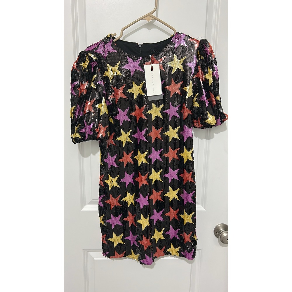 Star Sequin Puff Sleeve Mini Dress Black Multi Party‎ Night Out endless rose